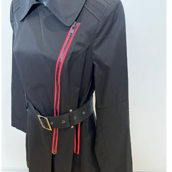 Black Rivet Womens Front Zip Trench Coat Belted Waist Long Sleeve Size M Black - Picture 4 of 5